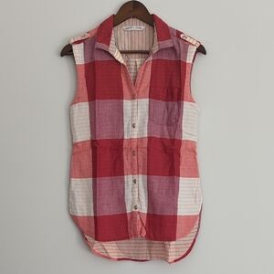 Woolrich Sleeveless Button Down Red White Plaid Sleeveless Shirt Cotton‎ Small